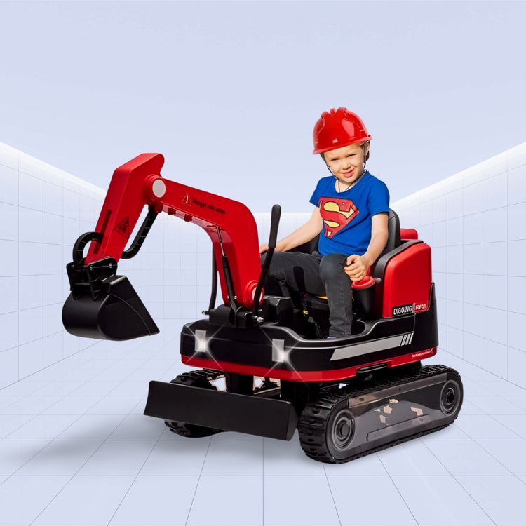 "DigMaster 12V 4X: The Ultimate Ride-On Excavator Adventure for Kids" (RED)