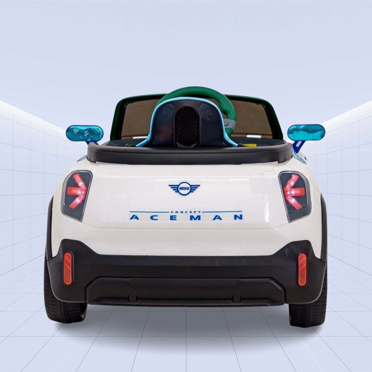 12V "Futuristic Mini Aceman Ride-On Car with LED & Music!"(WHITE)