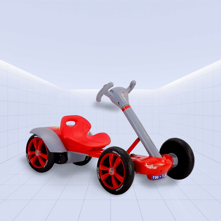 Foldable Electric Kart for Kids – Dual Motors, LED Lights & USB Music (RED)