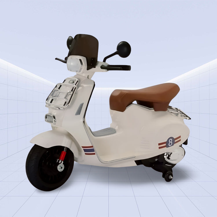 Classic Kids’ Ride-On Scooter – Dual Motor, Retro Charm (WHITE)