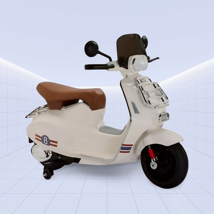 Classic Kids’ Ride-On Scooter – Dual Motor, Retro Charm (WHITE)