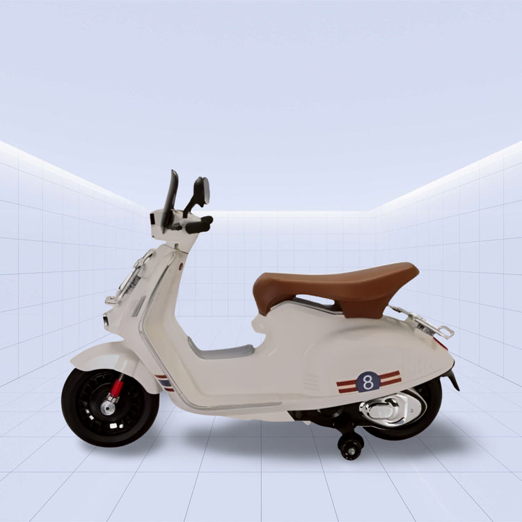 Classic Kids’ Ride-On Scooter – Dual Motor, Retro Charm (WHITE)