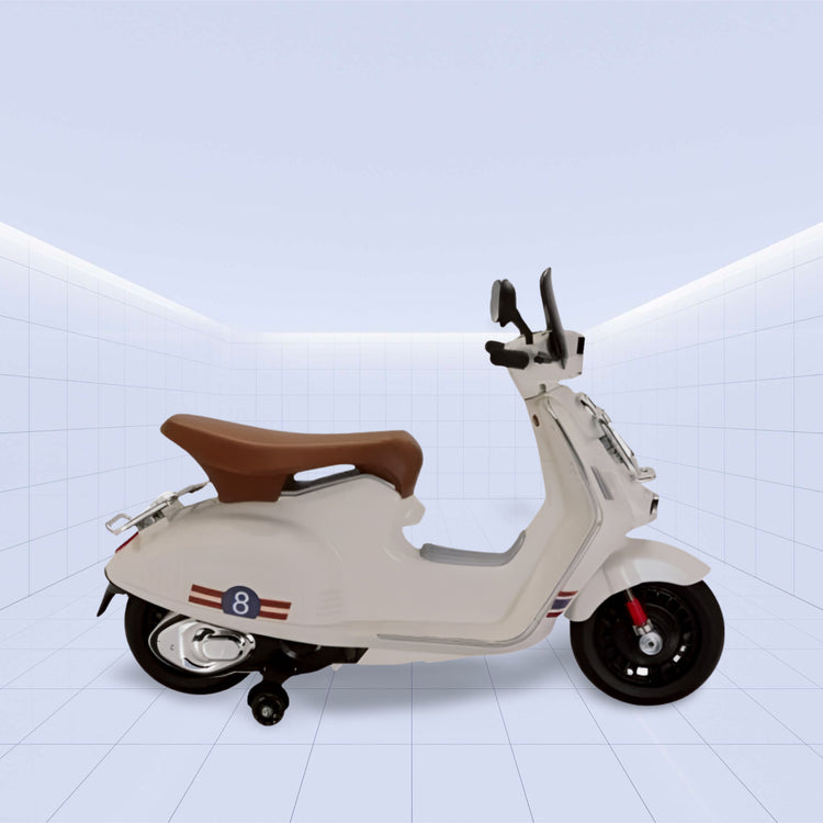 Classic Kids’ Ride-On Scooter – Dual Motor, Retro Charm (WHITE)