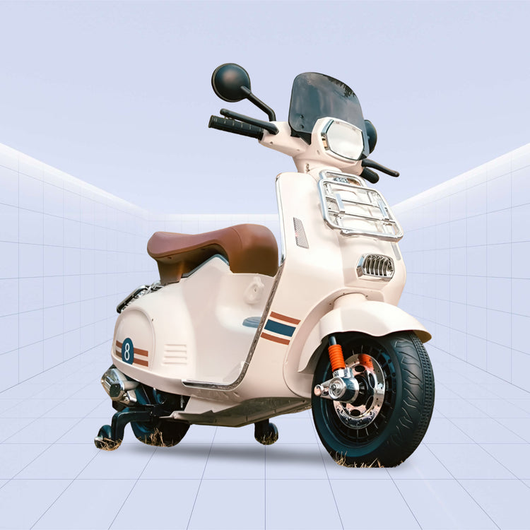 Classic Kids’ Ride-On Scooter – Dual Motor, Retro Charm (WHITE)