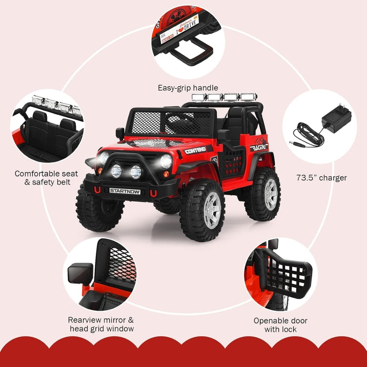 Electric Ride-On Jeep for Kids – Off-Road with Remote Control, LED Lights & Music (RED)
