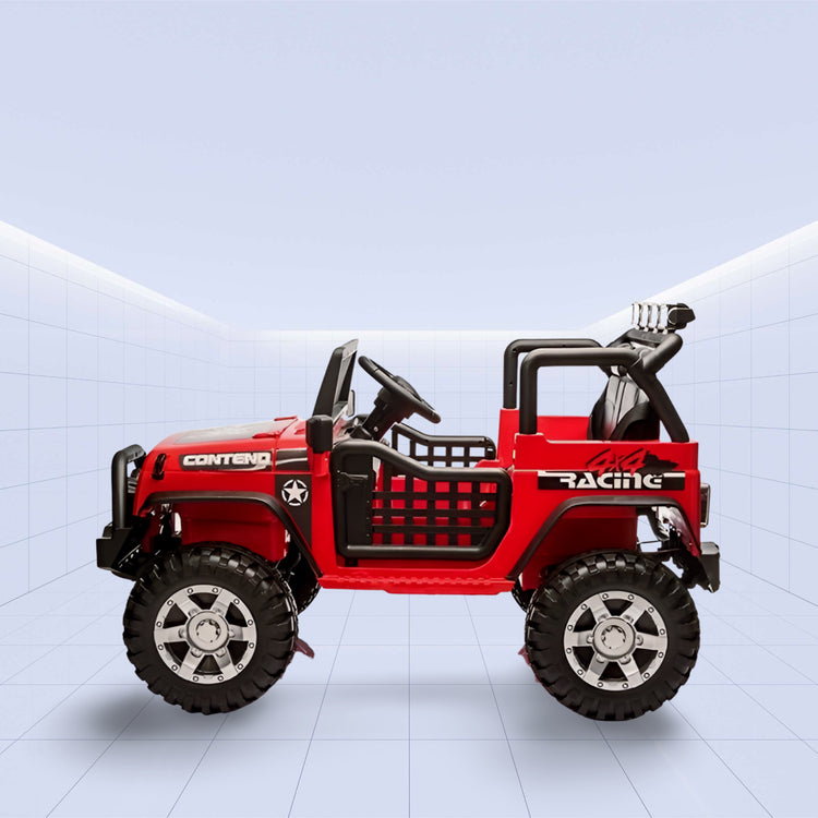 Electric Ride-On Jeep for Kids – Off-Road with Remote Control, LED Lights & Music (RED)