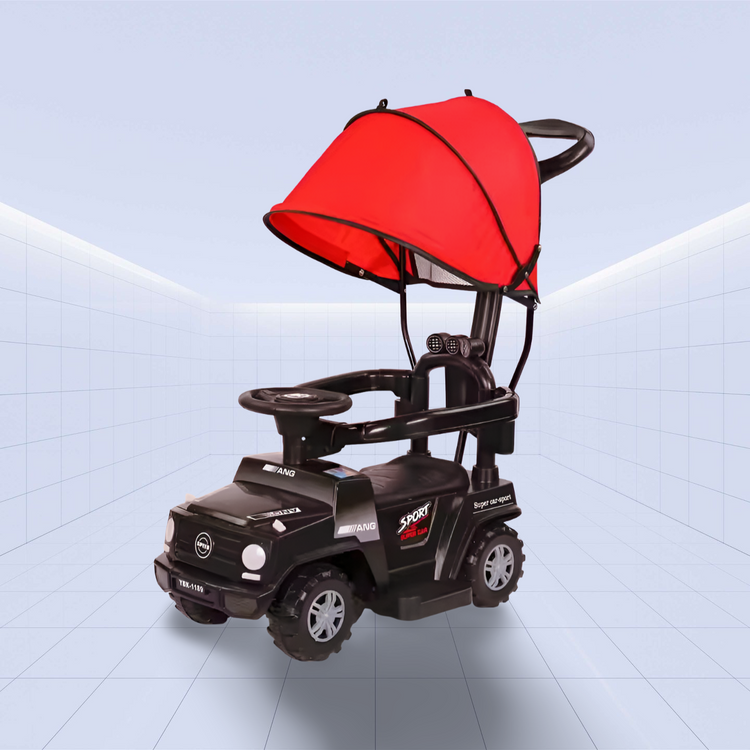 Luxury V8 Cruiser: Premium 3-in-1 Baby Push Car with Canopy: Ride on Toy (BLACK)