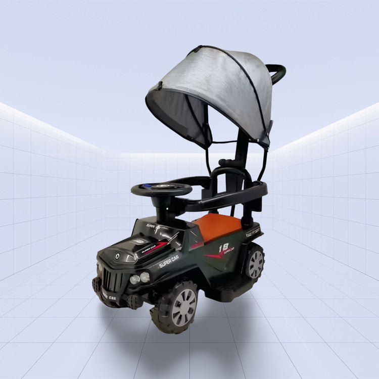 Ultimate Trailblazer: Deluxe Tractor 3-in-1 Ride on Fun Baby Push Car with Canopy (BLACK)