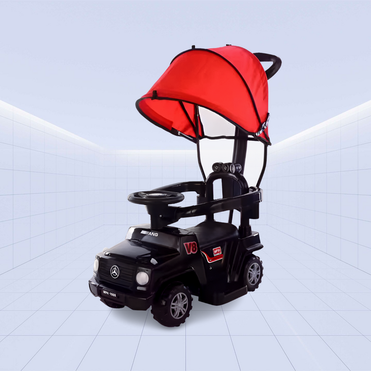 Luxury V8 Cruiser: Premium 3-in-1 Baby Push Car with Canopy: Ride on Toy (BLACK)
