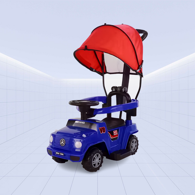 Luxury V8 Cruiser: Premium 3-in-1 Baby Push Car with Canopy: Ride on Toy (BLUE)