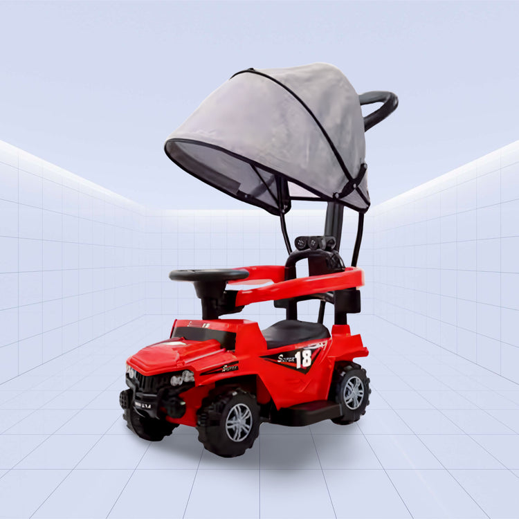 Ultimate Trailblazer: Deluxe Tractor 3-in-1 Ride on Fun Baby Push Car with Canopy (RED)