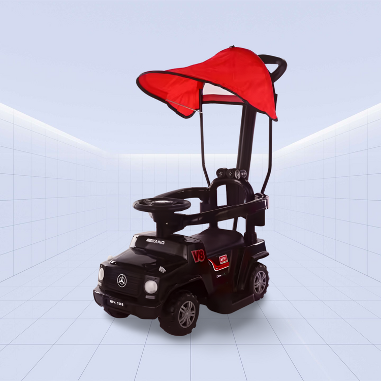 Luxury V8 Cruiser: Premium 3-in-1 Baby Push Car with Canopy: Ride on Toy (BLACK)