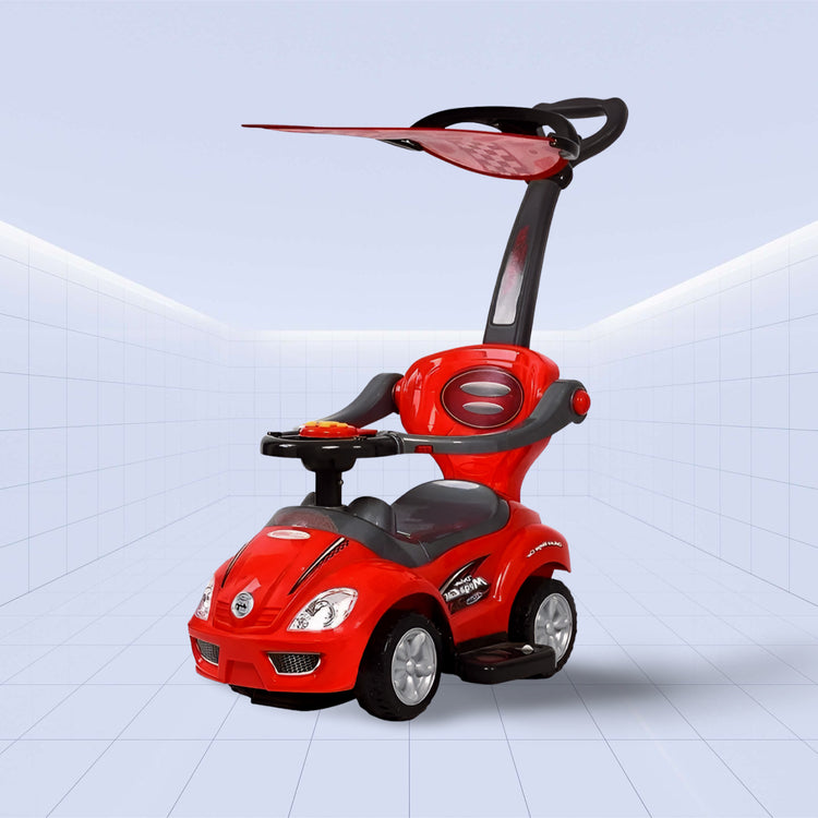 Dynamic Racer 3-in-1 Push Car with Canopy: Ride in Comfort & Style ; Ride-On Toy (RED)