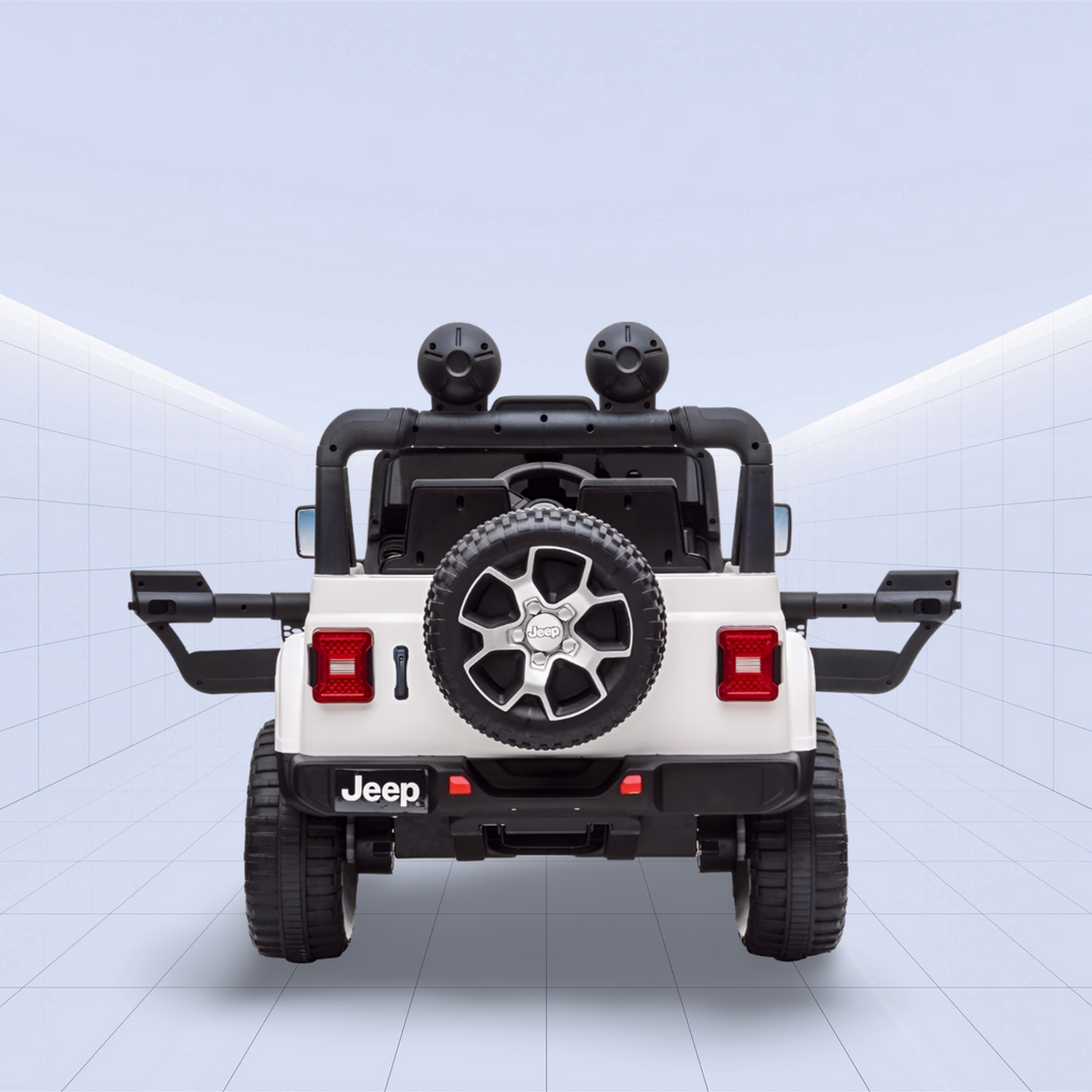 Jeep Wrangler Rubicon Kids Ride-On Car - 12V Electric Toy with 4 Motors (White)