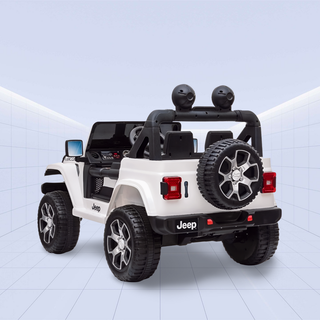 Jeep Wrangler Rubicon Kids Ride-On Car - 12V Electric Toy with 4 Motors (White)