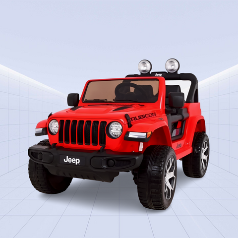 Jeep Wrangler Rubicon Kids Ride-On Car - 12V Electric Toy with 4 Motors (Red)