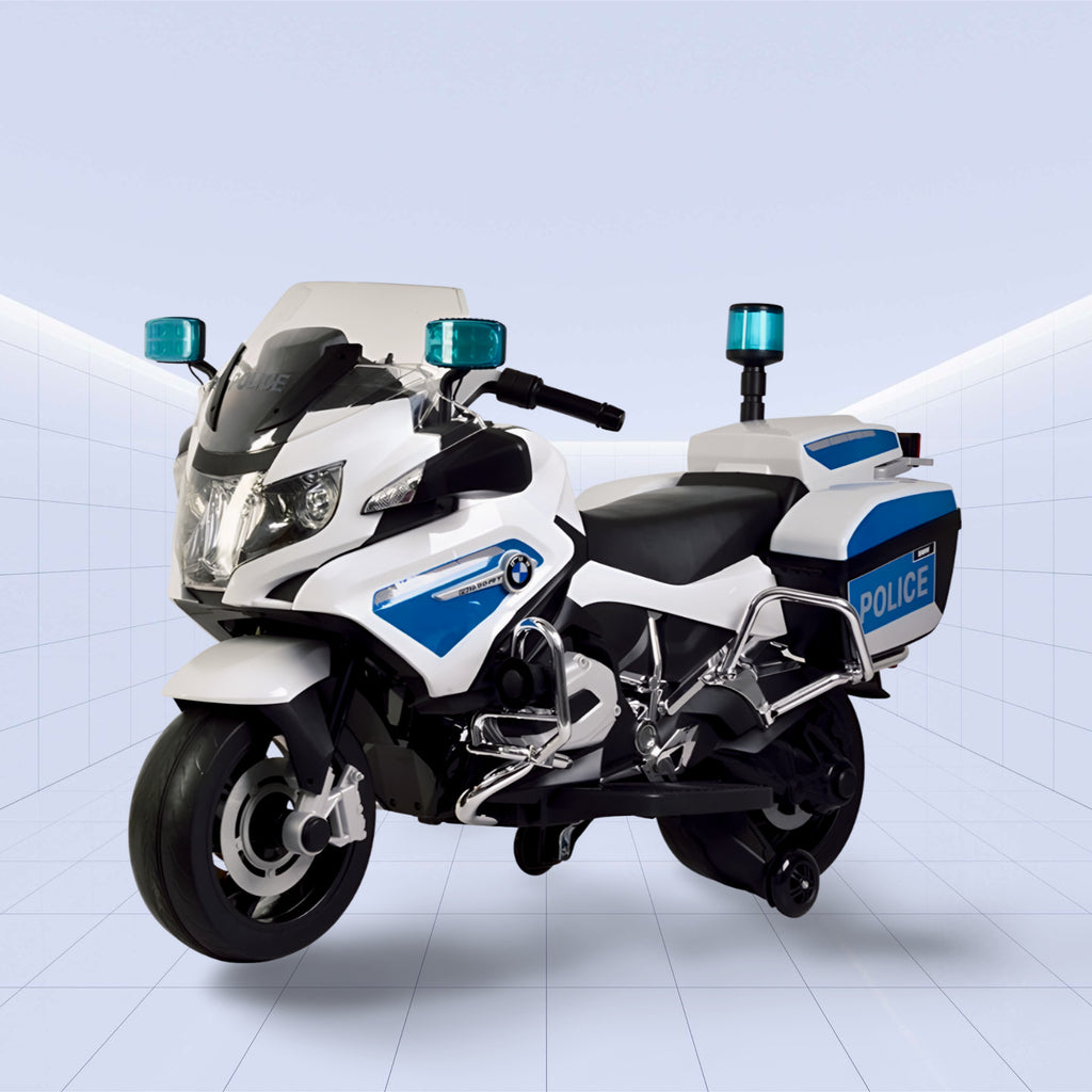 12V Licenced  BMW Police Patrol Kids Electric Motorcycle with Lights and Siren (WHITE)