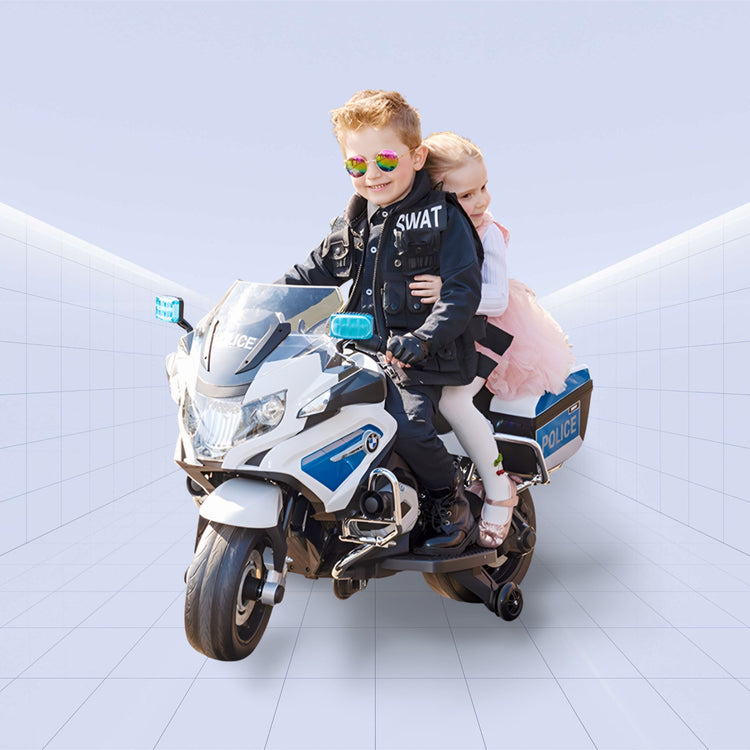 12V Licenced  BMW Police Patrol Kids Electric Motorcycle with Lights and Siren (WHITE)