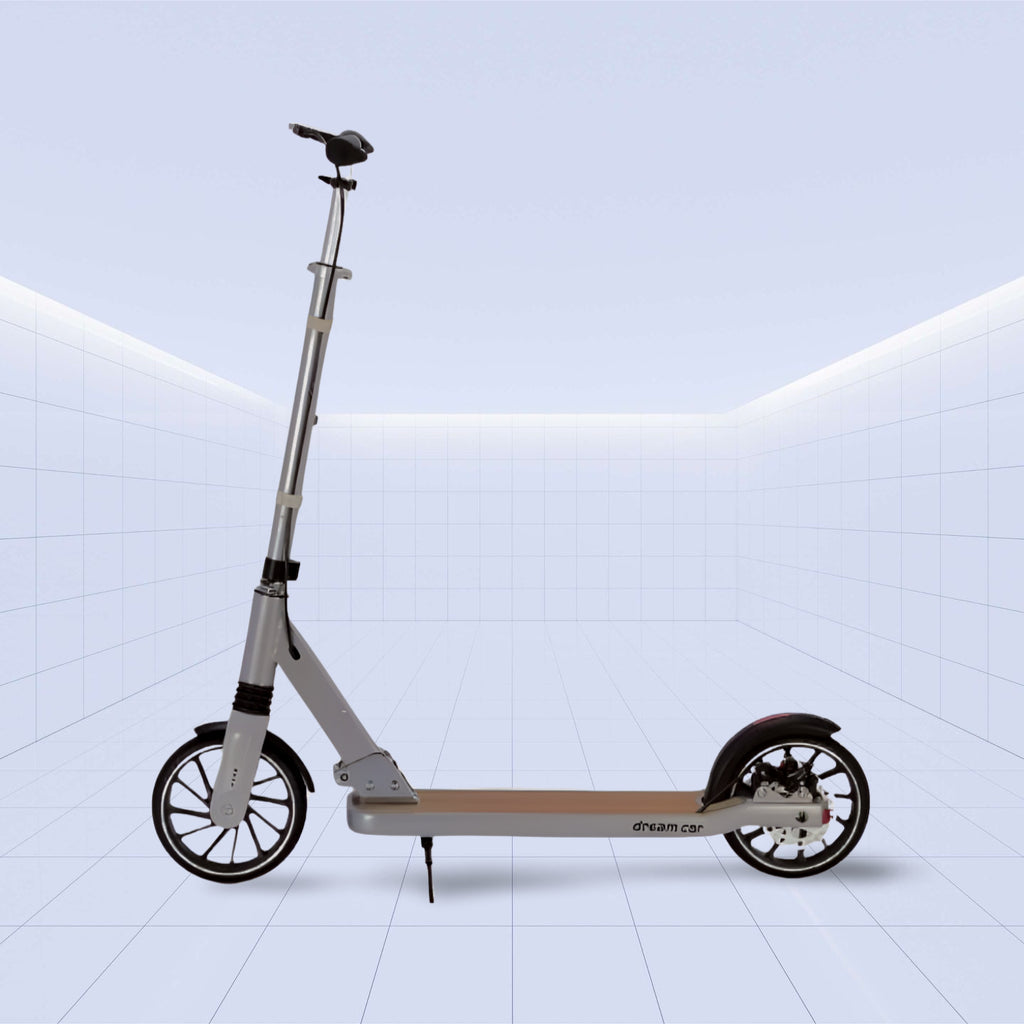 Luxury Aluminum Kick Scooter with Wooden Deck & Suspension (SILVER)