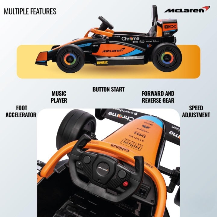 Licensed McLaren Racing Kids Electric Ride-On Car – F1 Thrill for Little Racers (ORANGE)