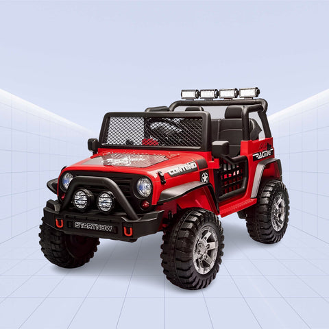 Electric Ride-On Jeep for Kids – Off-Road with Remote Control, LED Lights & Music (RED)