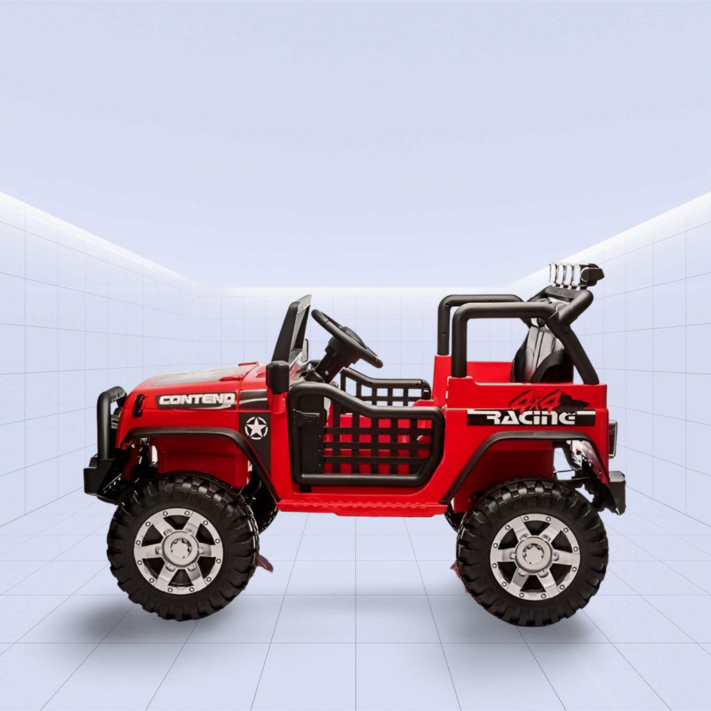 Electric Ride-On Jeep for Kids – Off-Road with Remote Control, LED Lights & Music (RED)