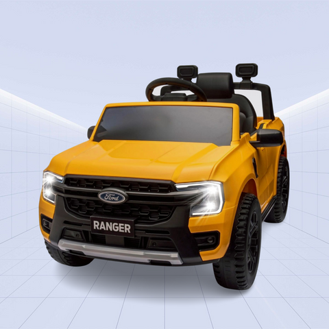 Licensed Ford Ranger Kids' Ride-On Car - 12V Battery-Powered with Leather Seat, MP3, Lights & Music (Yellow)