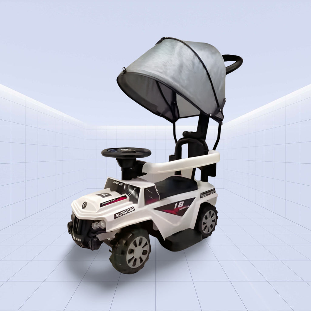 Ultimate Trailblazer: Deluxe Tractor  3-in-1 Ride on Fun Baby Push Car with Canopy (WHITE)