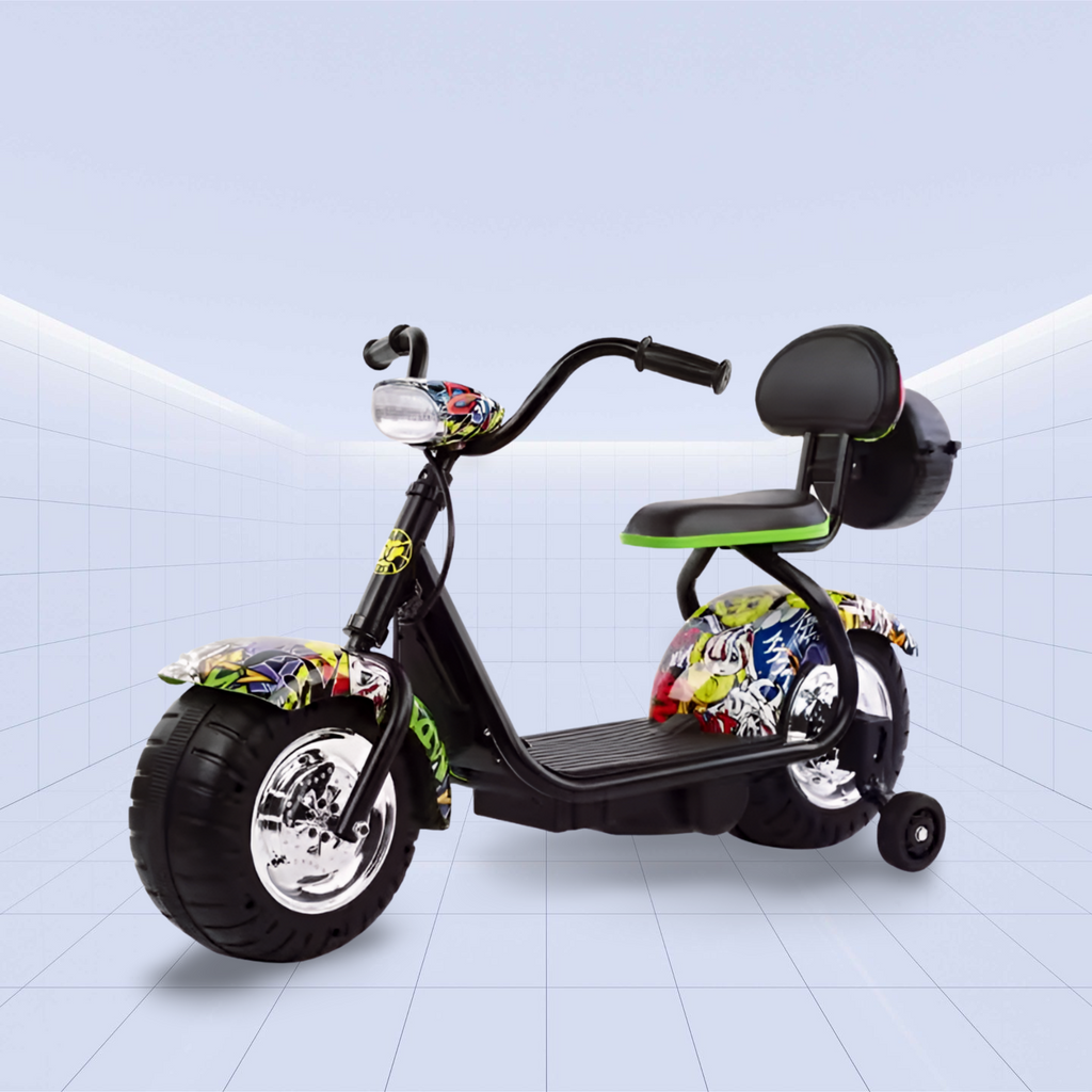 Vibrant Design Kids’ Little Electric Ride-On Motorcycle – The Perfect Gift for Little Adventurers (Graffiti)