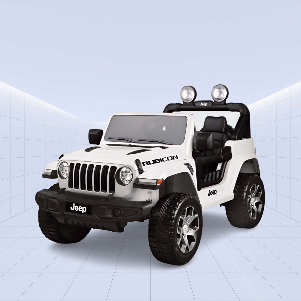 Jeep Wrangler Rubicon Kids Ride-On Car - 12V Electric Toy with 4 Motors (White)